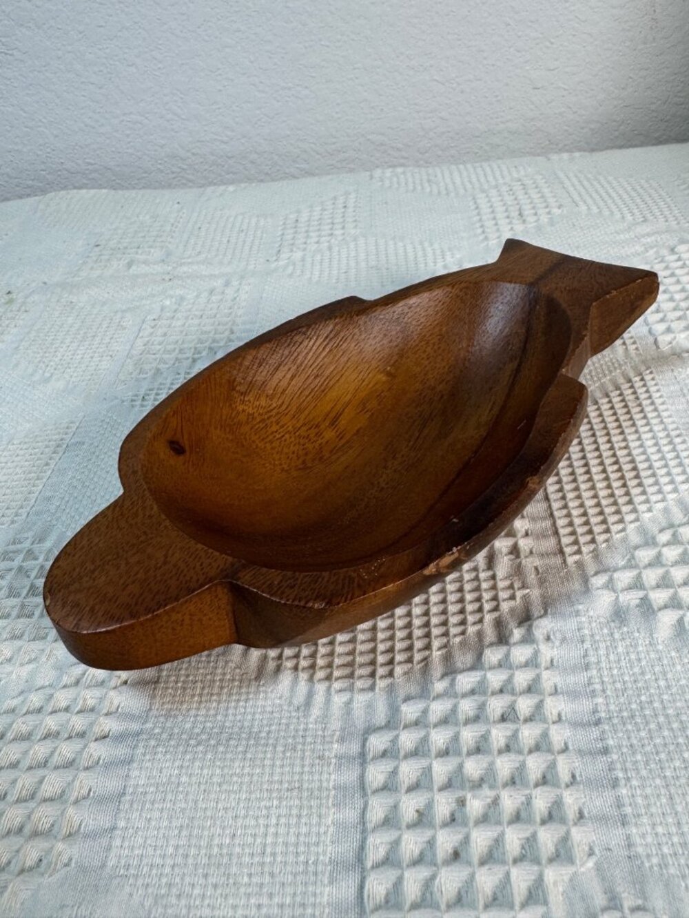 Hand Carved Monkey Pod Wood Sea Turtle Shaped Trinket Bowl Made In Philippines